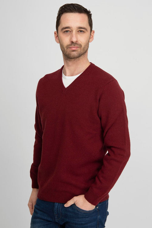 Suitable lamswol trui v-hals bordeaux | Regular-fit