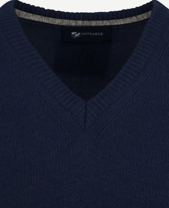Suitable lamswol trui v-hals donkerblauw | Regular-fit