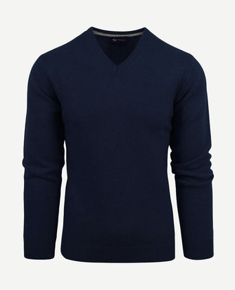 Lamswol trui v-hals donkerblauw