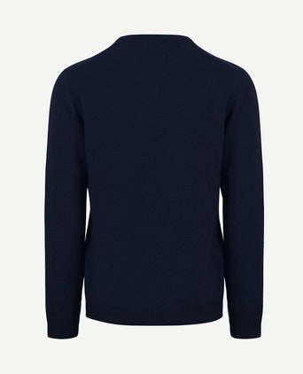 Lamswol trui v-hals donkerblauw
