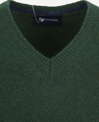 Suitable lamswol trui v-hals donkergroen | Regular-fit
