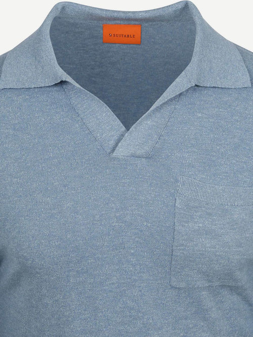 Longsleeve knitted poloshirt riva pocket lichtblauw