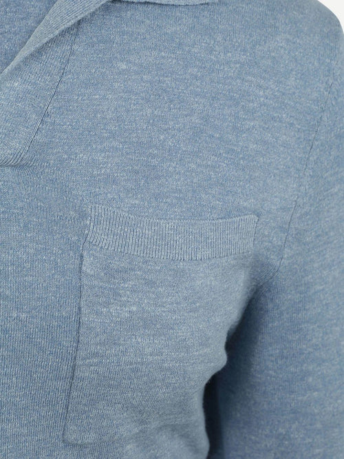 Longsleeve knitted poloshirt riva pocket lichtblauw