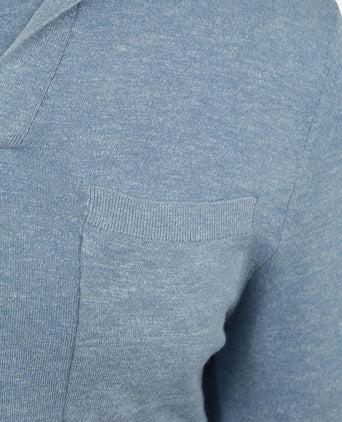 Longsleeve knitted poloshirt riva pocket lichtblauw