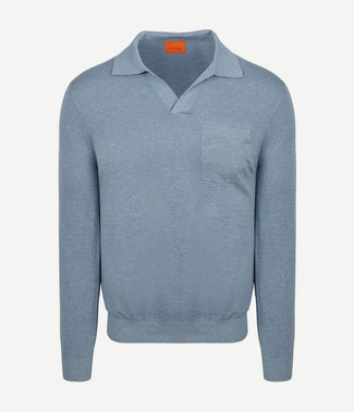 Longsleeve knitted poloshirt riva pocket lichtblauw Longsleeve knitted poloshirt riva pocket lichtblauw