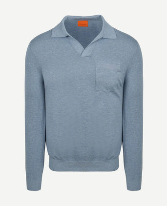 Longsleeve knitted poloshirt riva pocket lichtblauw