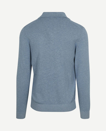Longsleeve knitted poloshirt riva pocket lichtblauw