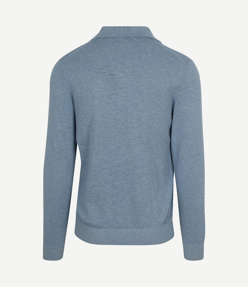 Longsleeve knitted poloshirt riva pocket lichtblauw