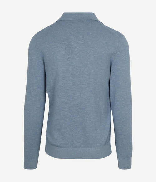 Longsleeve knitted poloshirt riva pocket lichtblauw