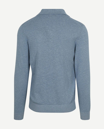 Longsleeve knitted poloshirt riva pocket lichtblauw
