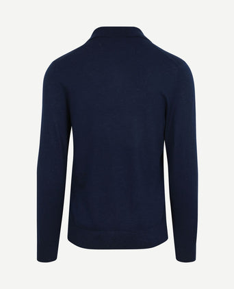 Longsleeve knitted poloshirt riva pocket donkerblauw