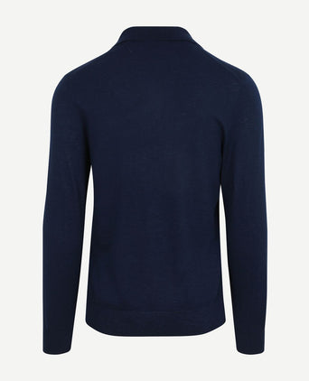 Longsleeve knitted poloshirt riva pocket donkerblauw
