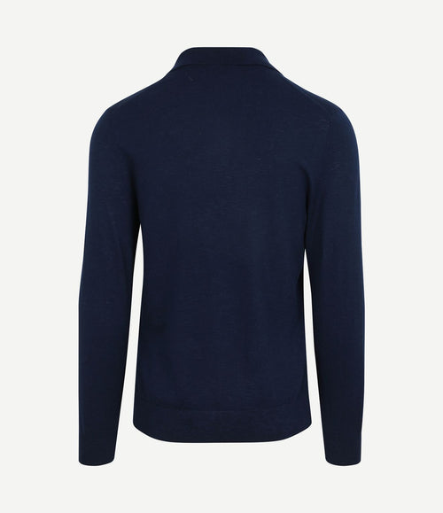 Longsleeve knitted poloshirt riva pocket donkerblauw