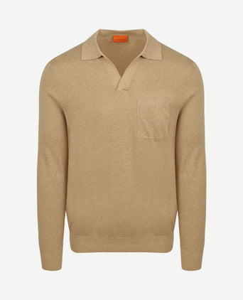 Longsleeve knitted poloshirt riva pocket sand