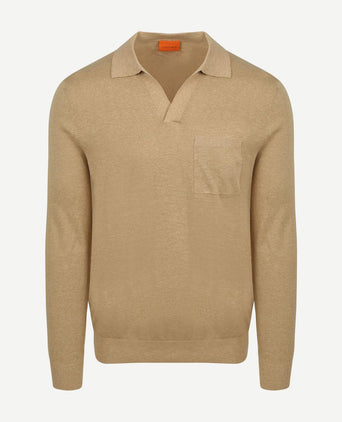 Longsleeve knitted poloshirt riva pocket sand