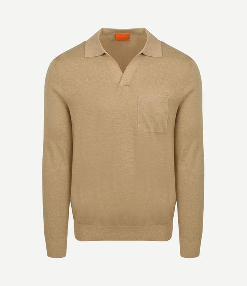 Longsleeve knitted poloshirt riva pocket sand
