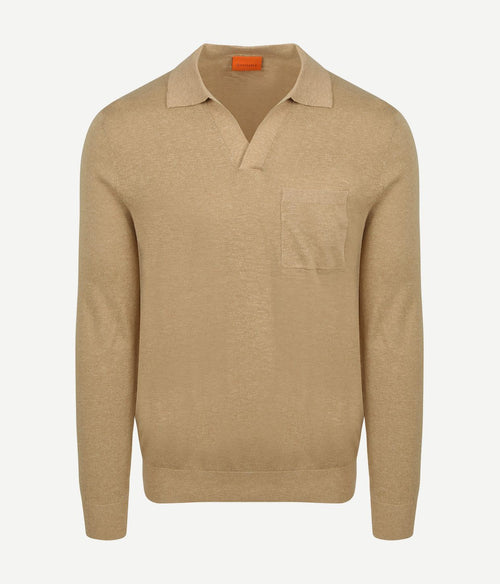 Longsleeve knitted poloshirt riva pocket sand