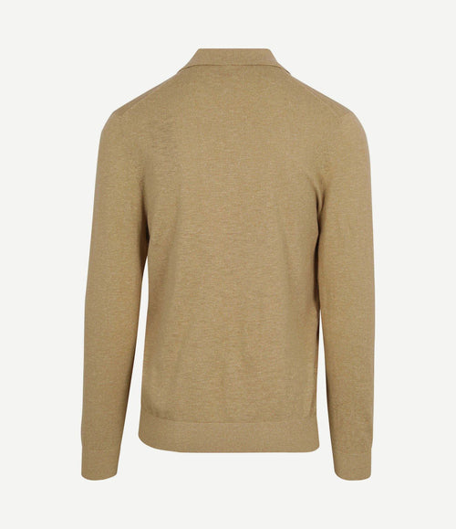 Longsleeve knitted poloshirt riva pocket sand