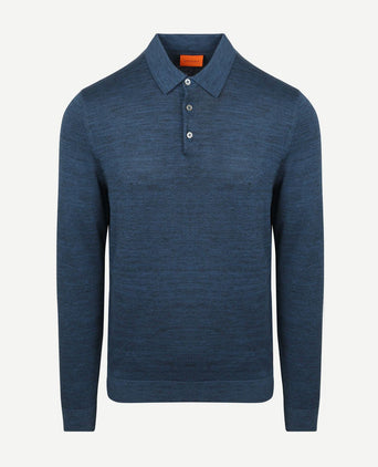 Suitable longsleeve poloshirt flat knit blauw