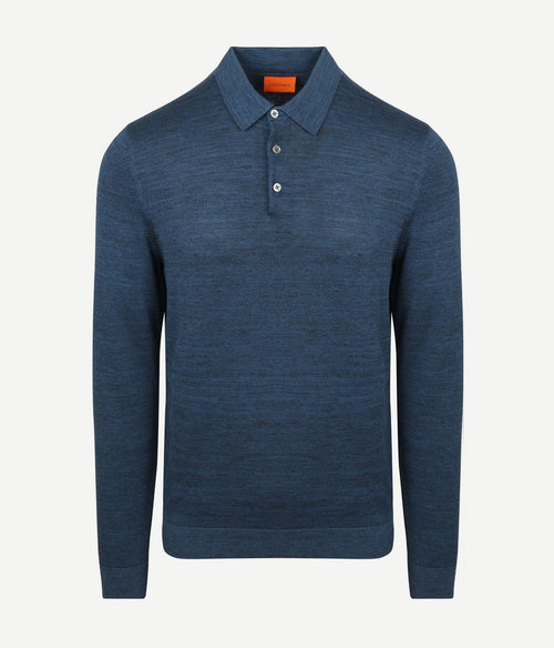 Suitable longsleeve poloshirt flat knit blauw