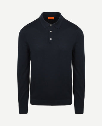 Longsleeve poloshirt flat knit donkerblauw