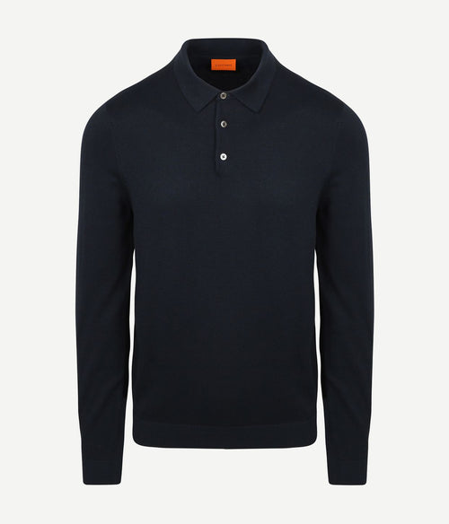 Longsleeve poloshirt flat knit donkerblauw