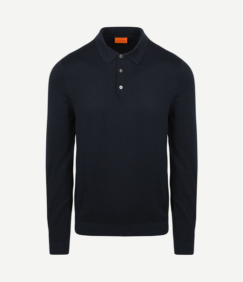 Longsleeve poloshirt flat knit donkerblauw