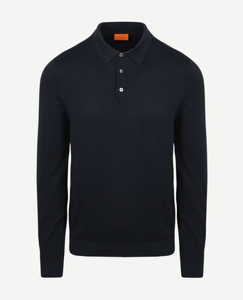Longsleeve poloshirt flat knit donkerblauw