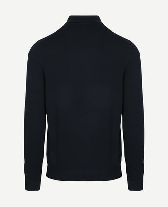 Longsleeve poloshirt flat knit donkerblauw