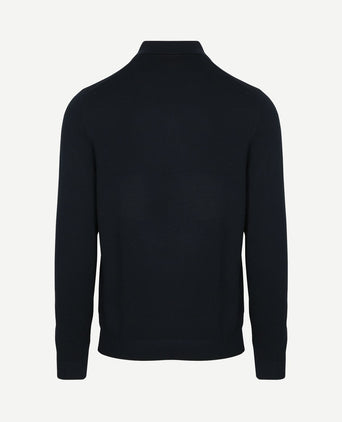 Longsleeve poloshirt flat knit donkerblauw