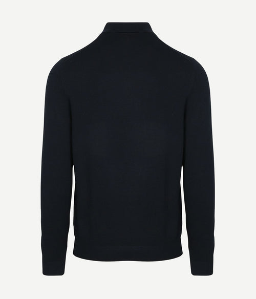 Longsleeve poloshirt flat knit donkerblauw