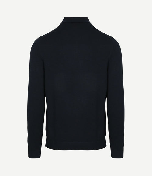Longsleeve poloshirt flat knit donkerblauw