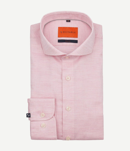 Suitable melange overhemd roze | Slim-fit