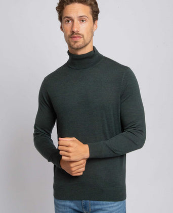 Suitable merino coltrui melange donkergroen | Slim-fit