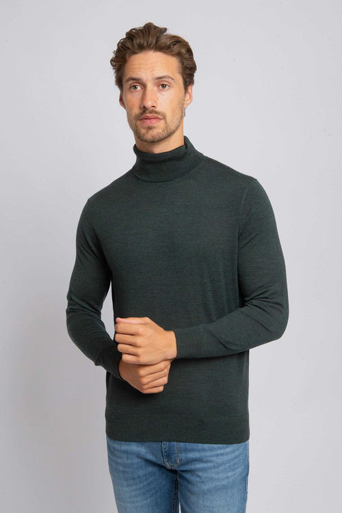 Suitable merino coltrui melange donkergroen | Slim-fit