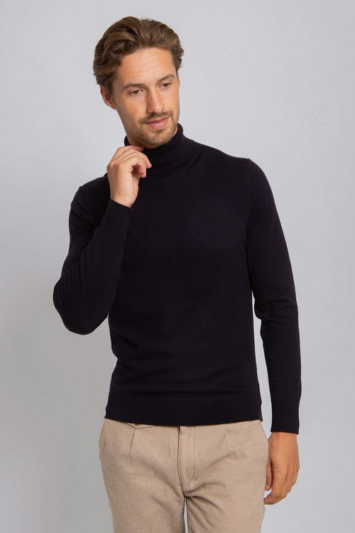 Suitable merino coltrui donkerblauw | Slim-fit