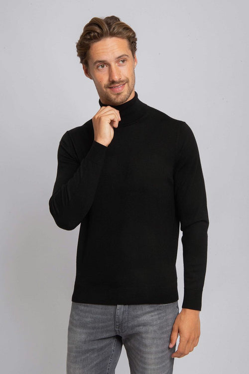 Suitable merino coltrui zwart | Slim-fit