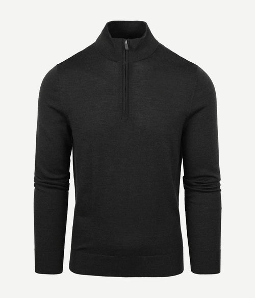 Suitable merino halve rits trui antraciet | Slim-fit