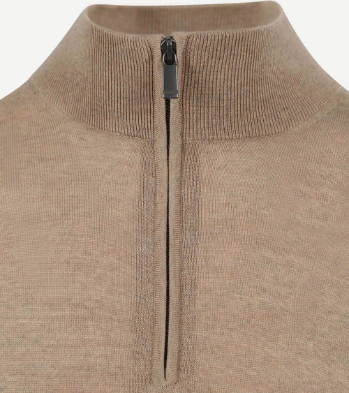 Suitable merino halve rits trui beige | Slim-fit