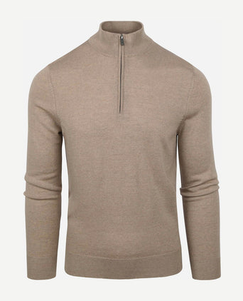 Suitable merino halve rits trui beige | Slim-fit