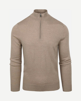 Merino halve rits trui beige