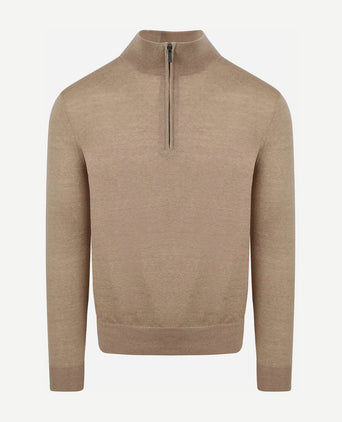Suitable merino halve rits trui beige | Slim-fit