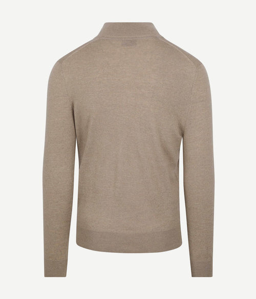 Suitable merino halve rits trui beige | Slim-fit