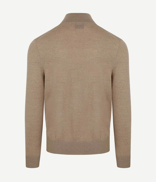 Suitable merino halve rits trui beige | Slim-fit
