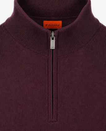 Merino halve rits trui bordeaux