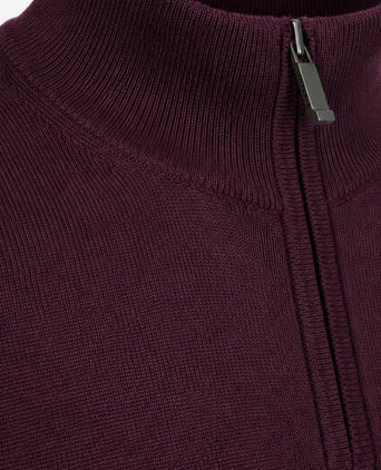 Merino halve rits trui bordeaux