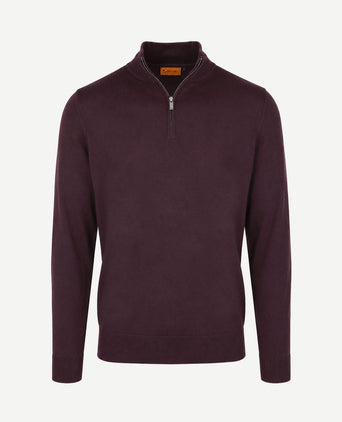 Merino halve rits trui bordeaux