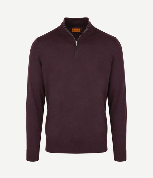 Merino halve rits trui bordeaux