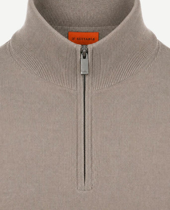 Merino halve rits trui bright taupe