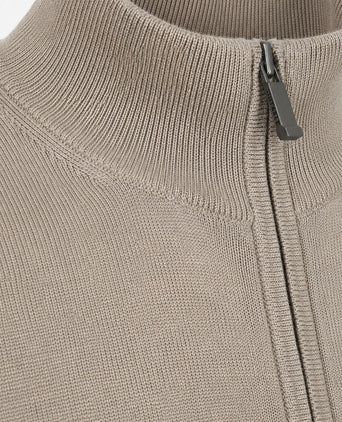 Merino halve rits trui bright taupe
